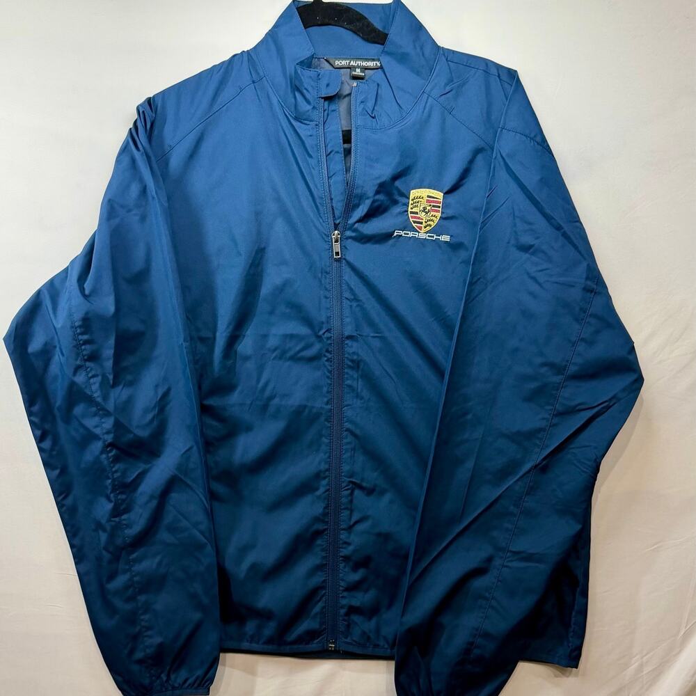 Porsche Crest Embroidered Port Authority Full Zip Blue Jacket - Medium